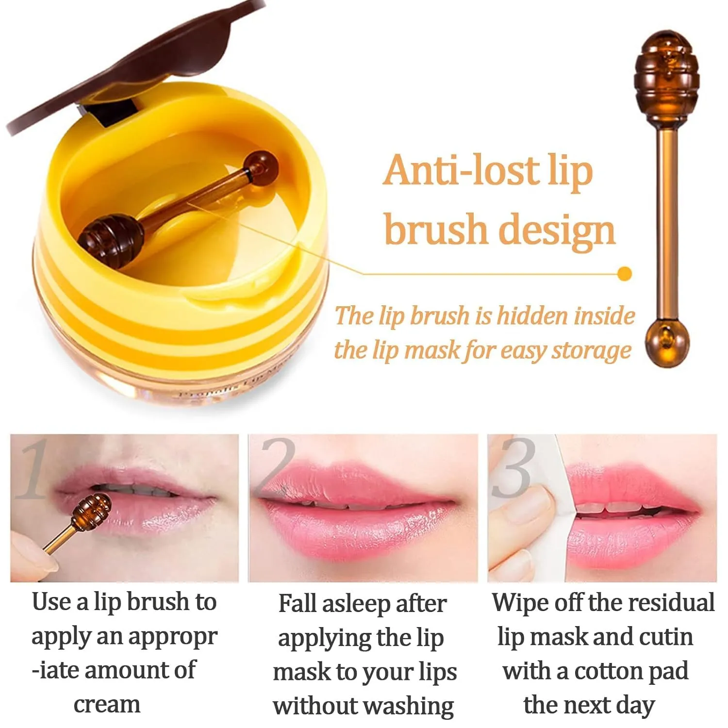 2 PCS Bee Lip Balm Honey Pot, Strawberry & Honey Lip Sleeping Masks Overnight, Hydrating Prevention Dry and Cracked Lip Scrubs Exfoliator Lip Care, Reduces Lip Lines