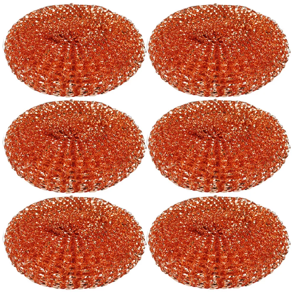 6 Pc 100% Copper Scrubber Pads Scourer Wire Wool Scrub Pan Scouring Dish Cleaner