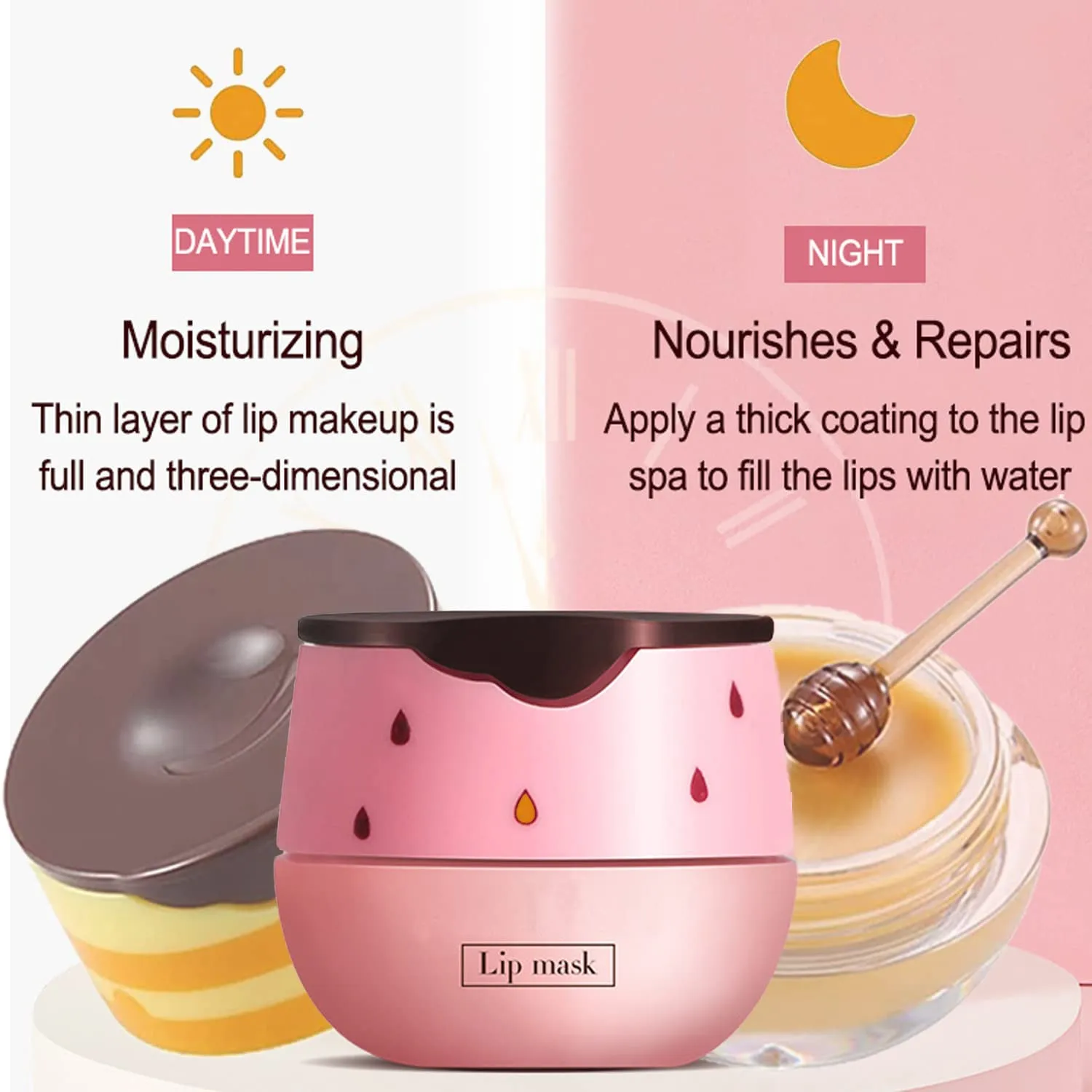 Bee Lip Balm Honey Pot, 4 PCS Strawberry & Honey Lip Masks Hydrating Prevention Dry and Cracked Lip Scrubs Exfoliator，Lip Sleep Mask Reduces Lip Lines，Lip Exfoliating Bee Lip Balm Sleeping Lip Mask