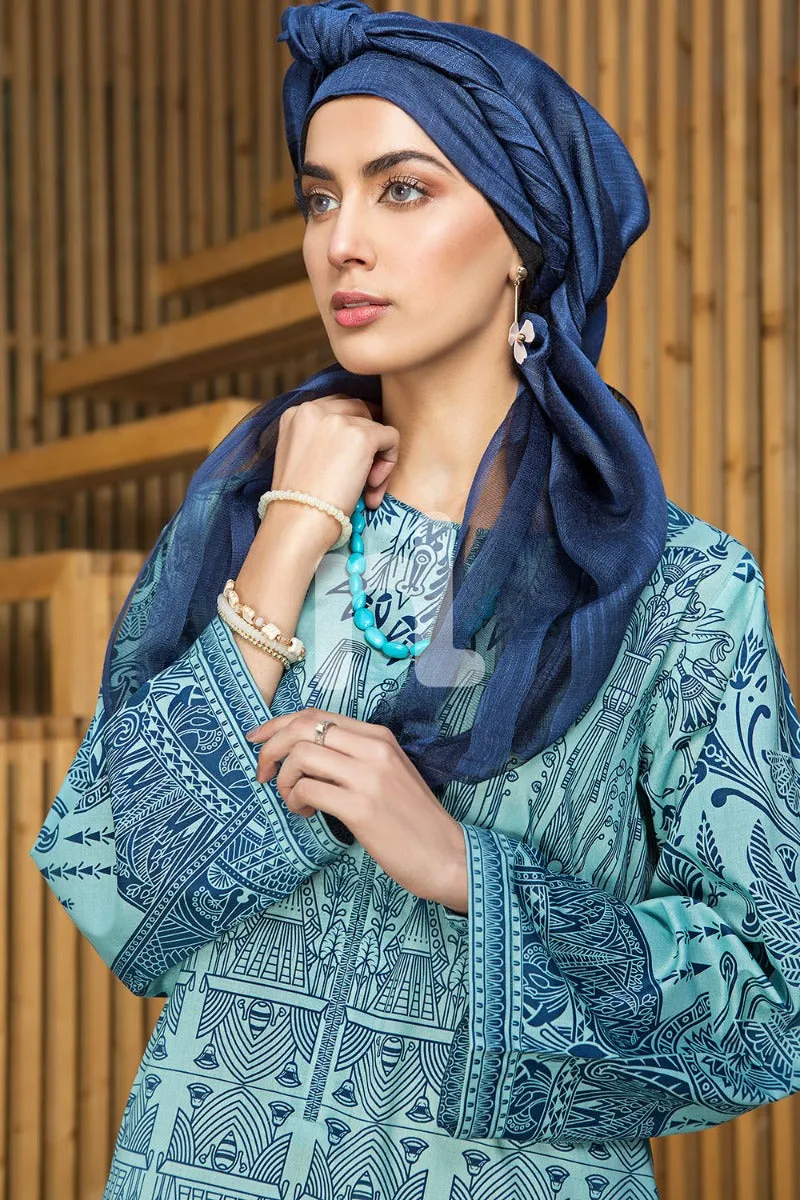 DS19-34 Blue Digital Printed Stitched Lawn Fustaan - 1PC