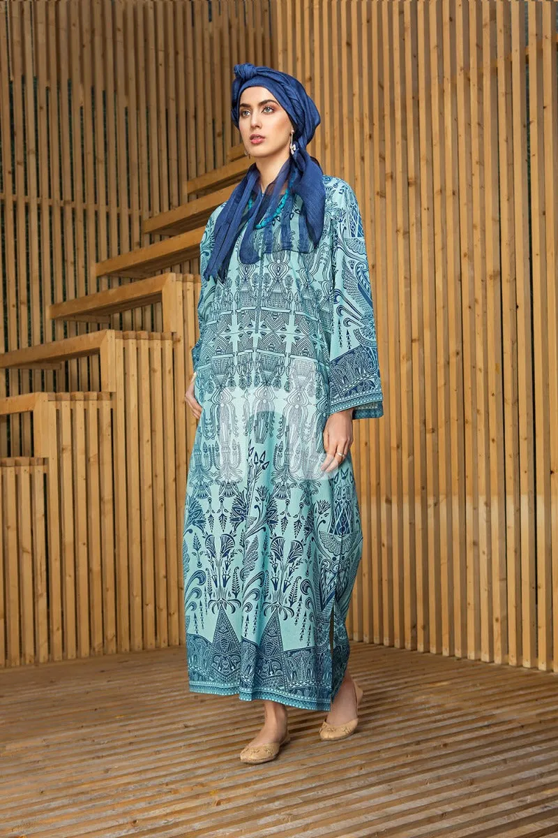 DS19-34 Blue Digital Printed Stitched Lawn Fustaan - 1PC